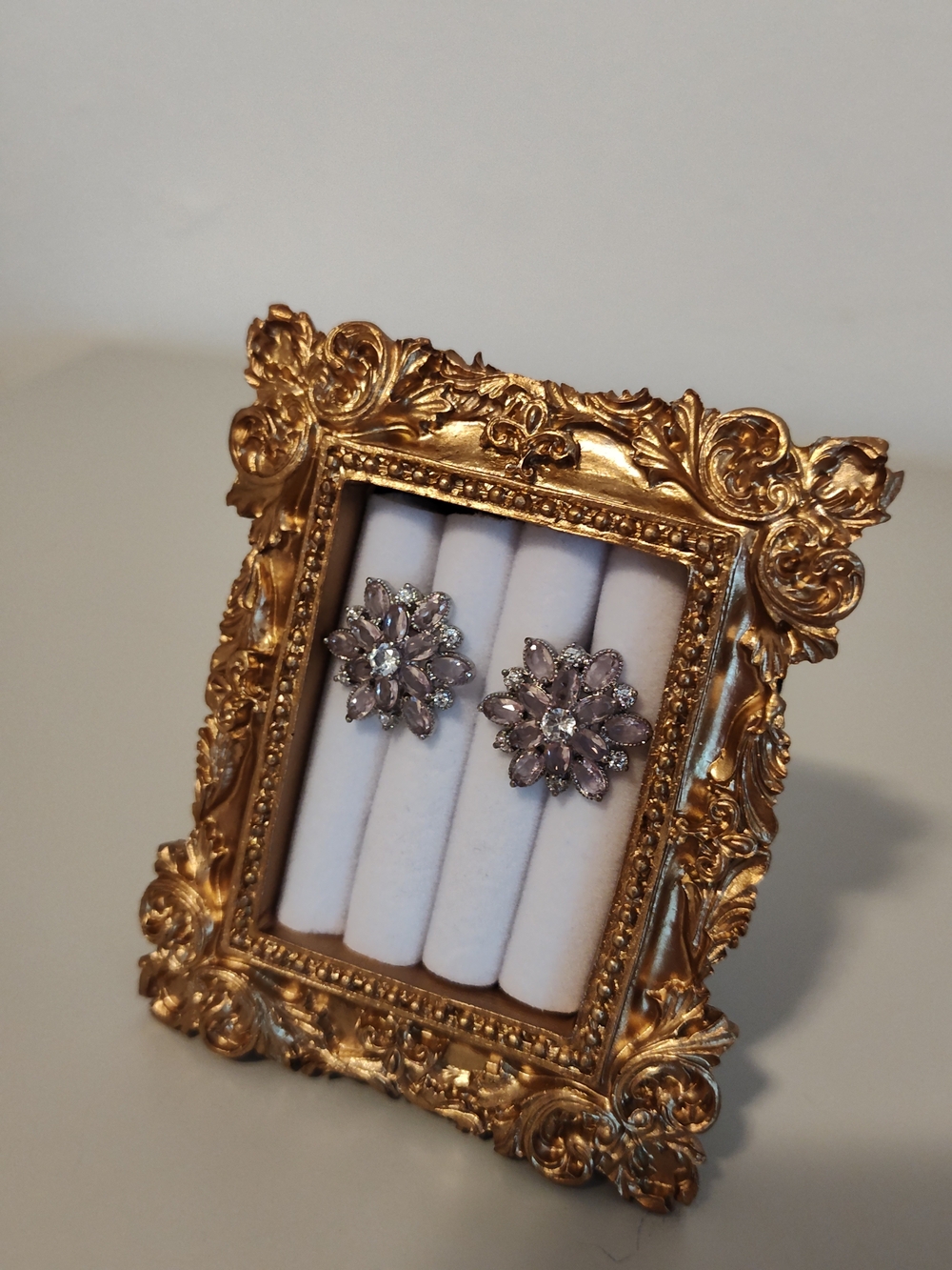 Floral Crystal Statement Earrings in Light Pink and Clear - Picture 3 of 7